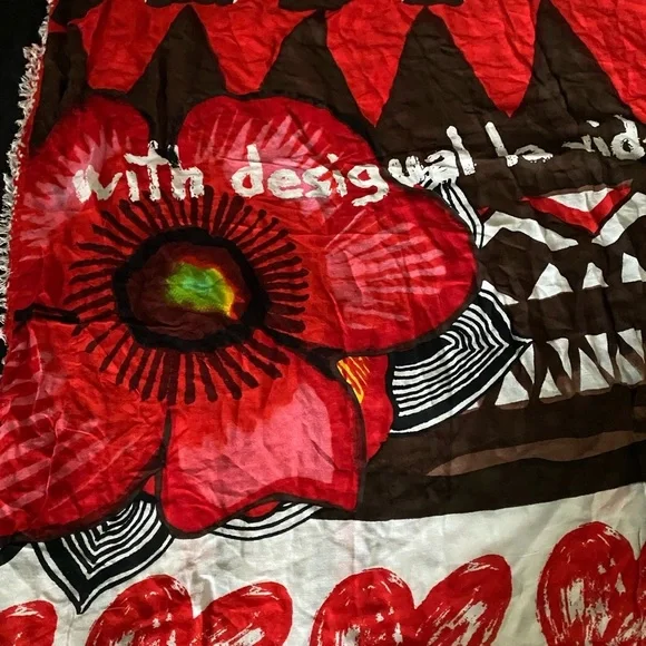 Desigual Foulard Soft Afrika Love Multicolor Graphic Raw Hem Large Limited Scarf